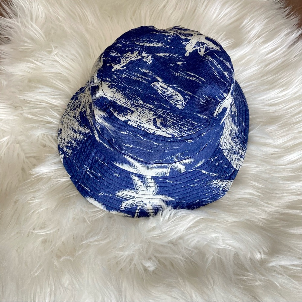 Tropical Women’s Hawaiian Palm Tree Summer Sun Beach Bucket Hat Blue Denim - Picture 5 of 5